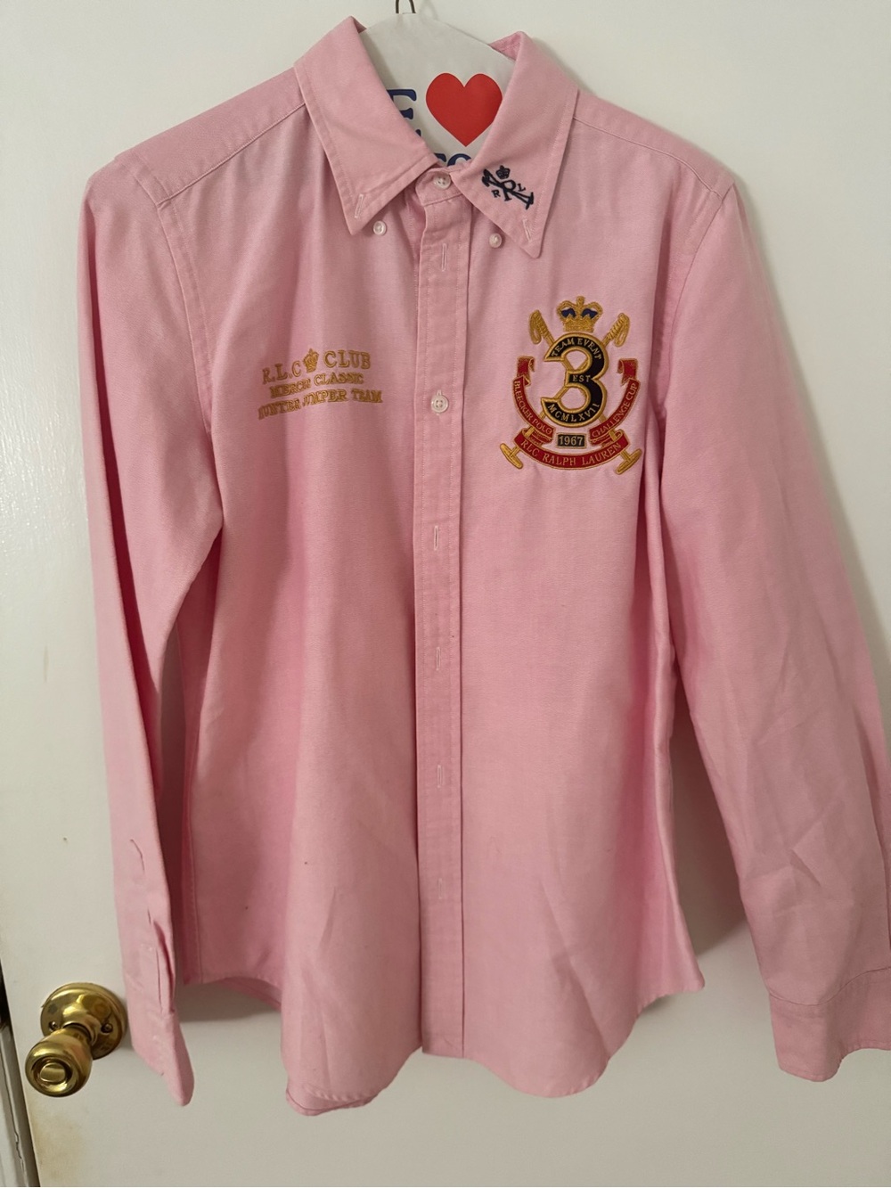 Ralph Lauren Pink Embroidered Crest Button-Down Shirt